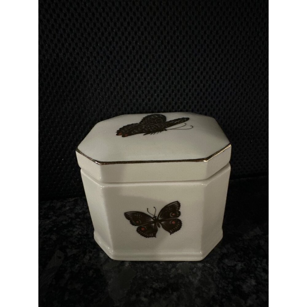 Takahashi Porcelain Butterfly Trinket Box Gold Vintage San Francisco